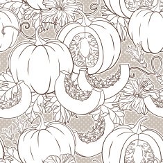 Vector botanical pattern with isolated pumpkins flowers and leaves N8