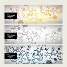 Set abstract modern pattern of hexagons circuits N9
