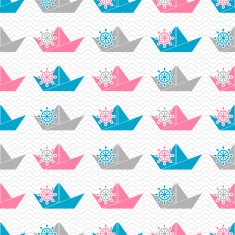 Seamless pattern with paper boats and hand wheels
