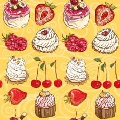 Seamless vector pattern with cakes and berries