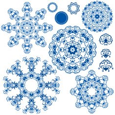 Set of blue floral circle patterns