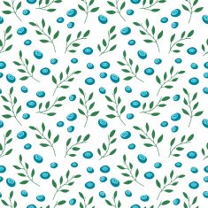 Seamless pattern with blueberries and leaves Simple colors Vector N2