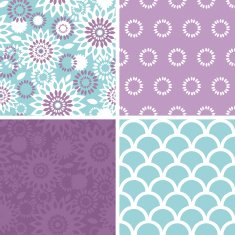 Vector purple and blue floral abstract set of four matching