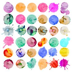 Set of watercolor blobs isolated on white background 36 items