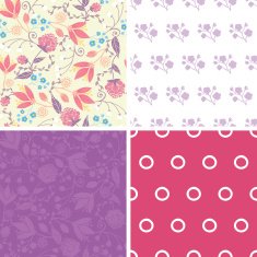 Vector Fresh Field Flowers and Leaves Set of Four Matching