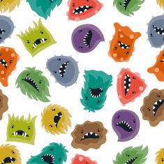 Seamless pattern with little angry viruses and monsters N5