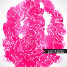 pink watercolor background with peonies N2