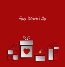 Valentines card with gifts on red background N2