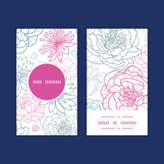 Vector gray and pink lineart florals vertical round frame pattern N7