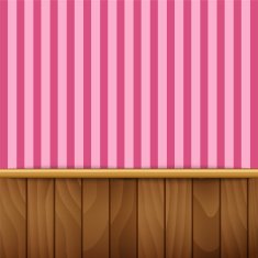 Striped wallpaper with wood paneling