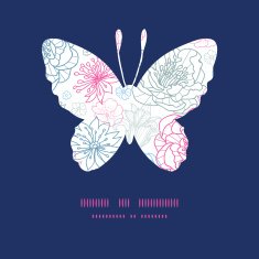 Vector gray and pink lineart florals butterfly silhouette pattern frame N2