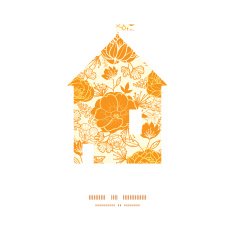 Vector golden art flowers house silhouette pattern frame N2