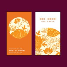 Vector golden art flowers vertical round frame pattern business cards N2