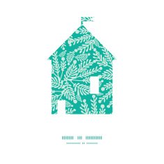 Vector emerald green plants house silhouette pattern frame N2