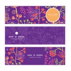 Vector colorful garden plants horizontal banners set pattern background N2
