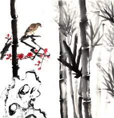 bamboo and plum bloom stone with bird N22