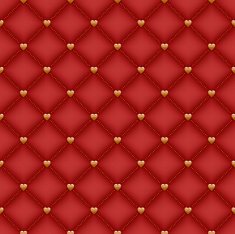Seamless dark red quilted background with golden heart shaped pins N2