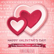 pink Valentines day greeting card with two hearts N2