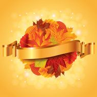 Autumn poster with leaves sphere and ribbon