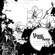 monochrome grunge template for printing or web with flowers