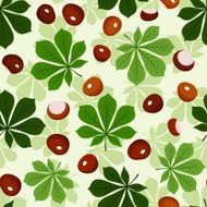 Seamless pattern with chestnuts and green chestnut leaves Vector illustration