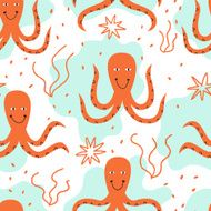 Smiling octopus will make you happy Vector seamless pattern