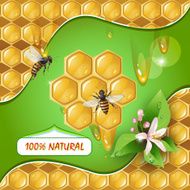 Background with honeycomb and bees