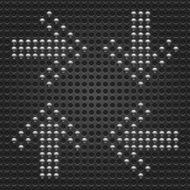 Arrow sign chrome metal shape black perforation texture