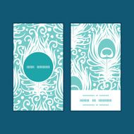 Vector soft peacock feathers vertical round frame pattern business cards