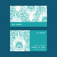 Vector soft peacock feathers horizontal stripe frame pattern business cards N2