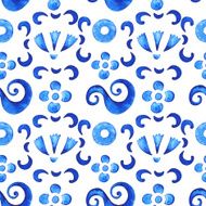 Watercolor floral seamless pattern blue shapes