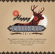 Burlap kitschy vintage Christmas greeting design with deer head N2