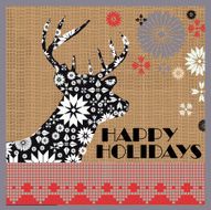 Burlap kitschy vintage Christmas greeting design with deer head N3