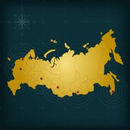 Russia map on dark background with grid and markers