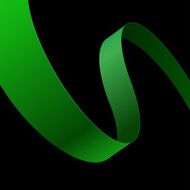 Green fabric curved ribbon on black background N2