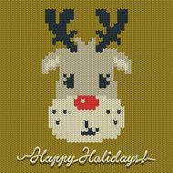 Holidays knitted card or background with a deer