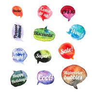 Vector Watercolor Speach Bubbles Set of 12 pieces