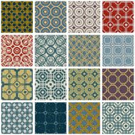 Vintage tiles with grunge textures seamless patterns set