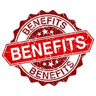 Benefits red vintage stamp isolated on white background