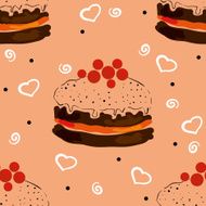 Seamless pattern with cherry cake