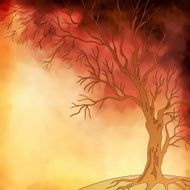 Vector watercolor painting autumn tree