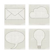 Four icons mail cloud balloon light bulb