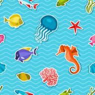 Marine life sticker seamless pattern with sea animals