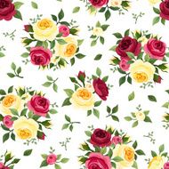 Seamless pattern with red and yellow roses on white Vector