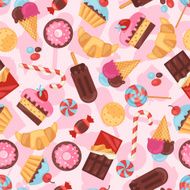 Seamless pattern colorful various candy sweets and cakes