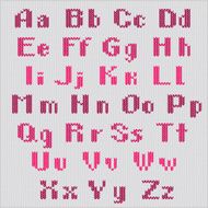 Knitted vector alphabet red bold sans serif letters