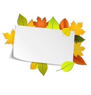 Autumn card with colored leaves in background