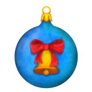 Watercolor Christmas ball with bell and bow isolated