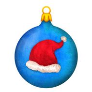 Watercolor Christmas ball with Santa hat isolated