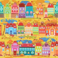 Seamless pattern with houses fall or autumn season